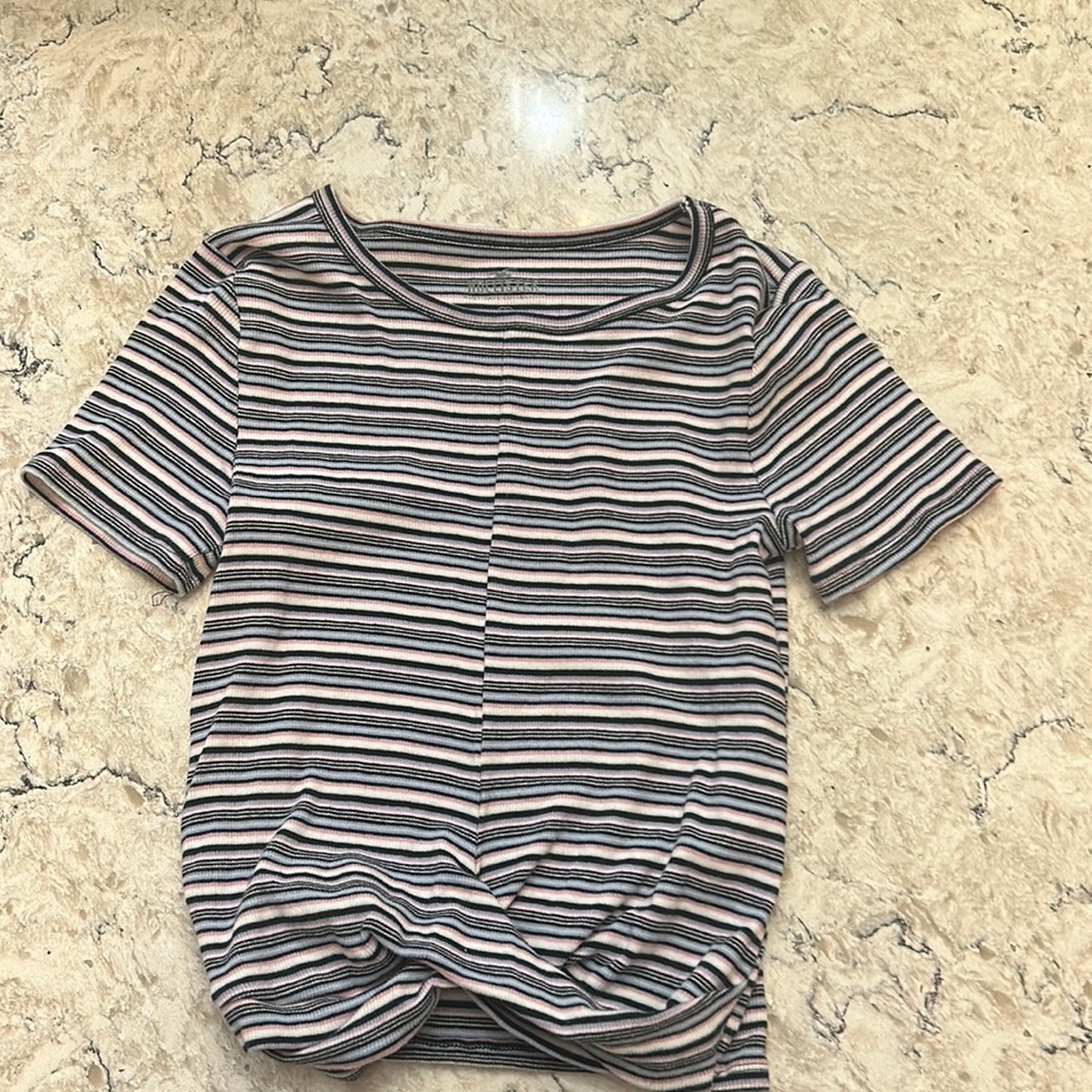 Hollister striped shirt with knot in front. Size medium.